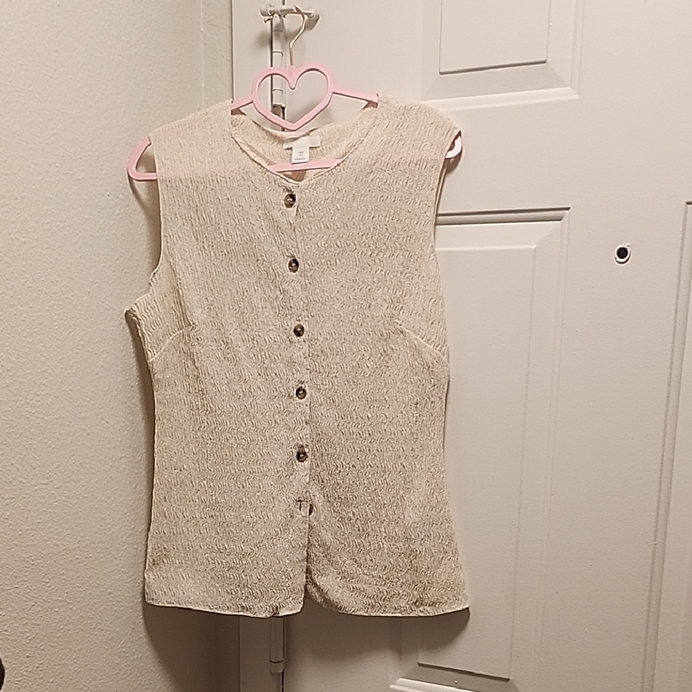 H&M Beige Button-Up Sleeveless Blouse